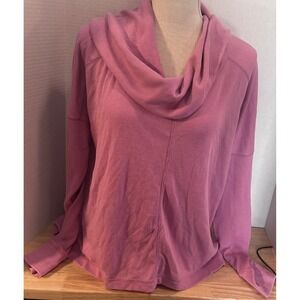 Lucky Brand Cowl Neck Waffle Knit Top Women's Size S Small Mauve Pink Hi Low New